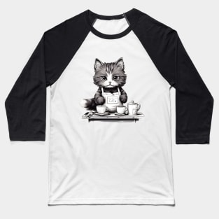 Cat Cafe Cute Barista Baseball T-Shirt